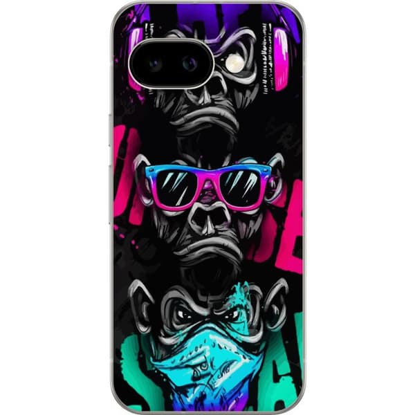Kompatibelt Mobildeksel til Google Pixel 9a Graffitimotiv med tre aper – Hører ingenting, ser ingenting, sier ingenting i neonfarger