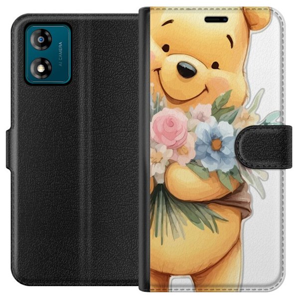 Motorola Moto E13 Lommeboketui Nalle Puh med blomster - klassi