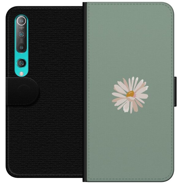 Xiaomi Mi 10 5G Tegnebogsetui Grøn Minimalblomst - stilfuld blomst på grøn baggrund