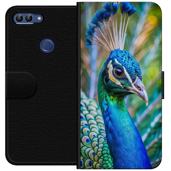 Huawei P smart Plånboksfodral Påfågel Fjädrar Färgstark Design Fågelmotiv Exotiskt Grafiskt Motiv Natur Lyxig Dekoration