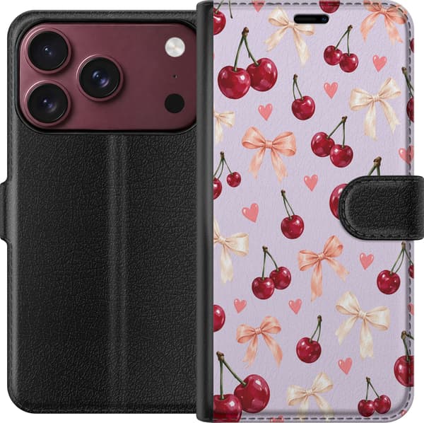 Kompatibelt Plånboksfodral till Apple iPhone 18 Pro Körsbärsrosetter lila