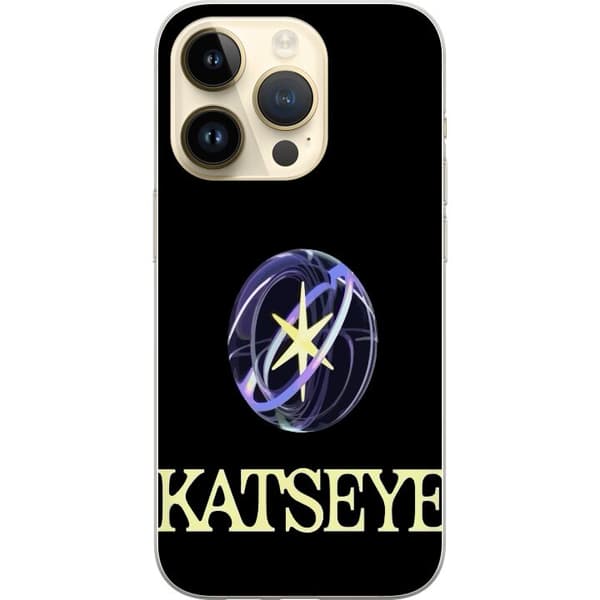 Kompatibel Mobilcover til Apple iPhone 14 Pro KATSEYE-logo med gul stjerne, lilla omløbsringe og lys typografi mod sort baggrund sort