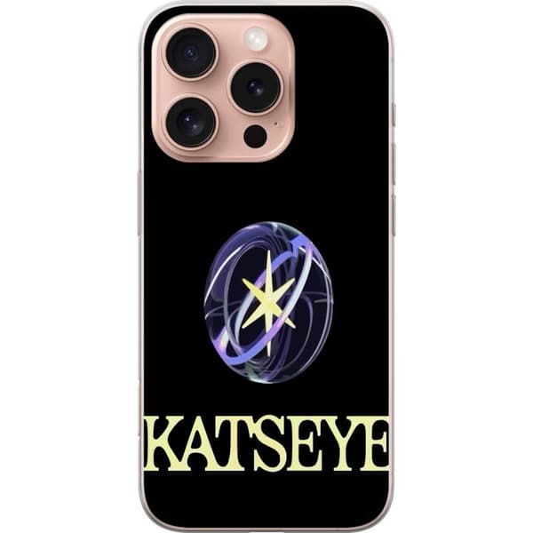 Kompatibel Mobilcover til Apple iPhone 16 Pro KATSEYE-logo med gul stjerne, lilla omløbsringe og lys typografi mod sort baggrund sort