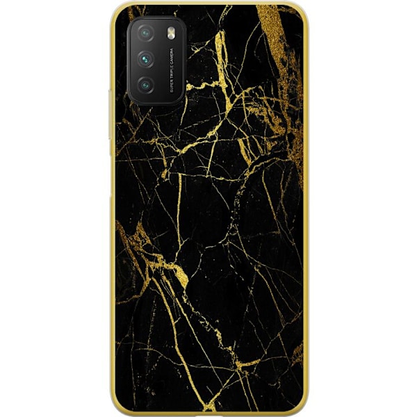 Xiaomi Poco M3  Cover / Mobilcover - Marmor Sort & Guld
