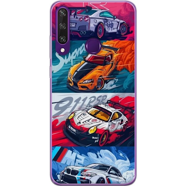 Huawei Y6p Läpinäkyvä kuori Nopeat Autot - Piirretty Kuvio Toiminnalla