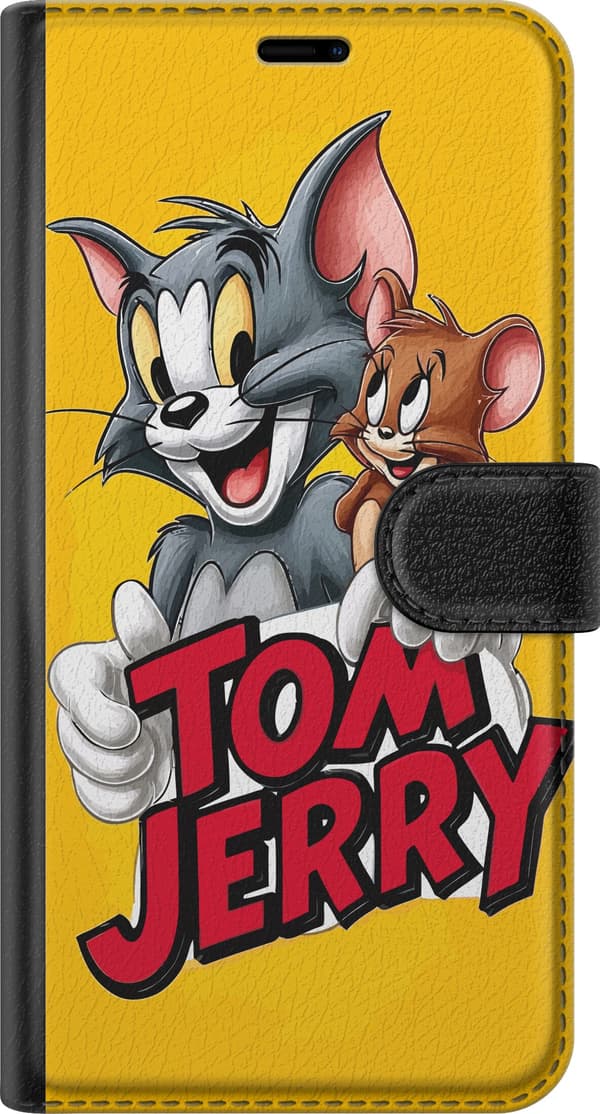 Kompatibel Tegnebogsetui til Google Pixel 9 Tom og Jerry med rød og sort titel på gul baggrund gul