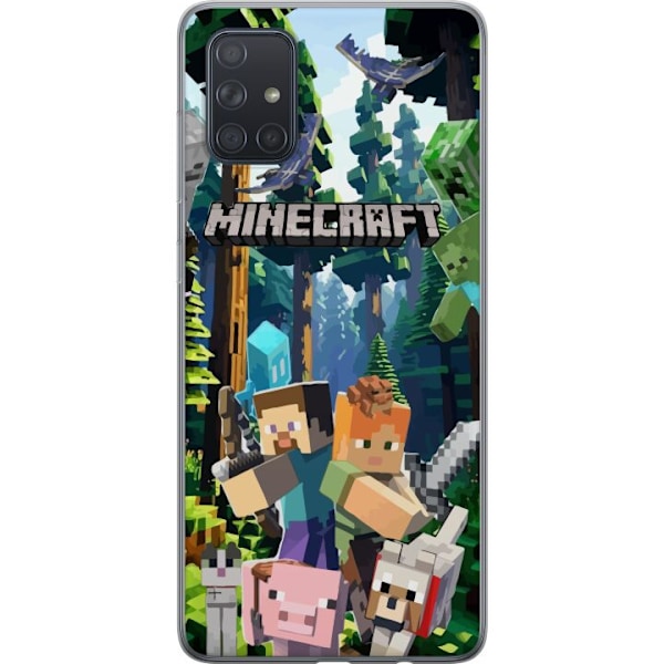 Samsung Galaxy A71 Läpinäkyvä kuori Minecraft-matkapuhelinkotelo metsällä ja pikselityylisillä hahmoilla