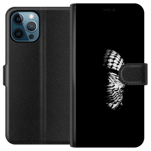 Apple iPhone 12 Pro Max Tegnebogsetui Keffiyeh-mønster - klassisk sort-hvid palæstinensisk tørklæde med kulturel betydning