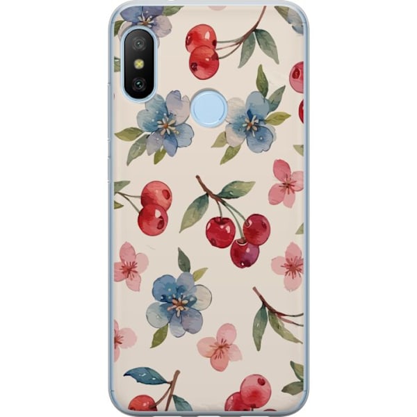 Xiaomi Mi A2 Lite Läpinäkyvä kuori Marjat & Kukat - kuvio, jossa on sinisiä kukkia ja metsänmarjoja