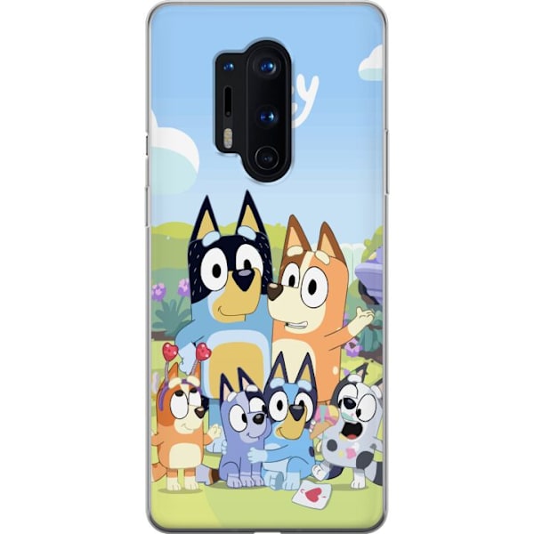 OnePlus 8 Pro Genomskinligt Skal Bluey mobilskal med hela familjen i färgglad design