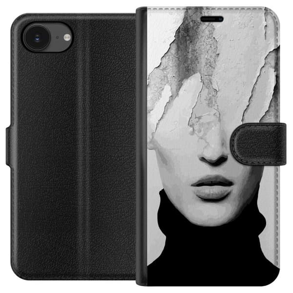 Kompatibel Tegnebogsetui til Apple iPhone 17e Abstrakt ansikte i svartvitt grå