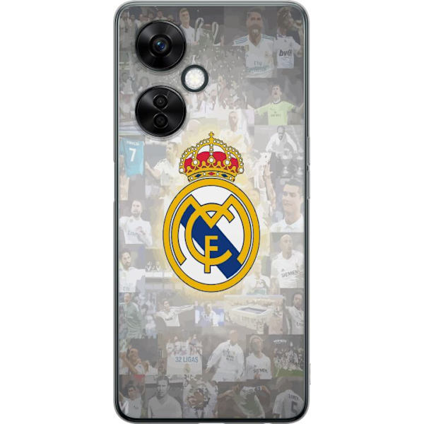 OnePlus Nord CE 3 Lite Läpinäkyvä kuori Real Madrid -emblem Jalkapallokerho Tunnuksella Valkoinen Kulta Design Mestarien Liiga Mestari La Liga Fani