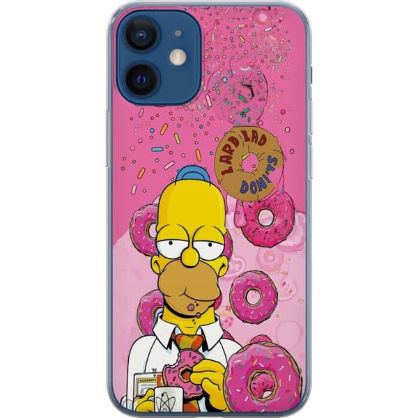 Kompatibel Mobilcover til Apple iPhone 12 Homer Simpson spiser lyserøde donuts mod en farverig baggrund pink