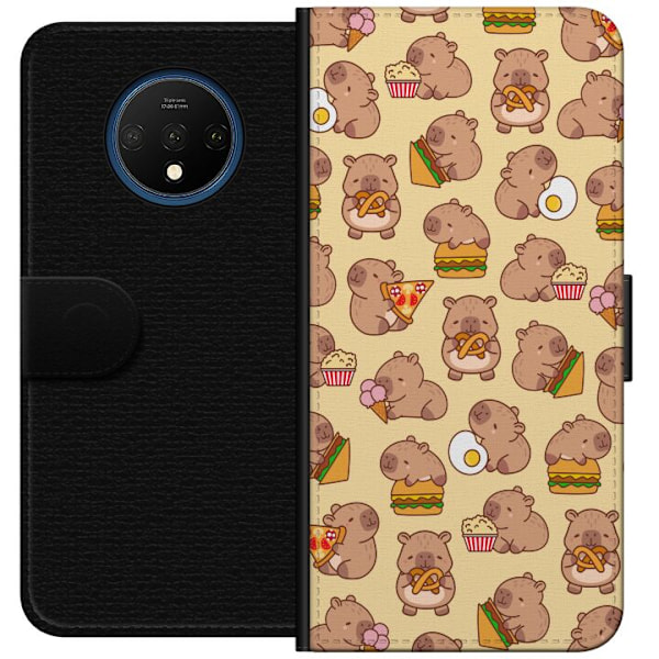 OnePlus 7T Tegnebogsetui Kawaii capybara mobilcover med flere søde figurer