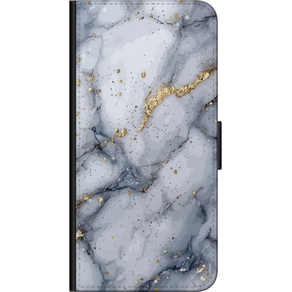 Kompatibelt Plånboksfodral till Huawei P40 lite E Vit och grå marmor med eleganta ådringar, guldsprickor och skimrande detaljer vit