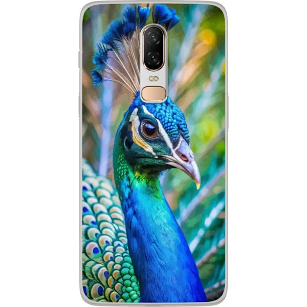 OnePlus 6 Läpinäkyvä kuori Pavun Sulat Värikäs Design Lintuaihe Eksoottinen Graafinen Suunnittelu Luonto Ylellinen Koristelu