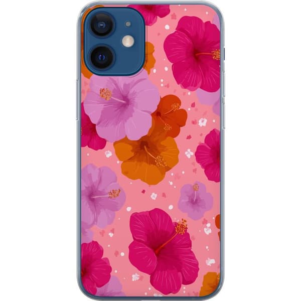 Kompatibelt Mobildeksel til Apple iPhone 12 mini Rosa hibiskus tropisk blomstermønster