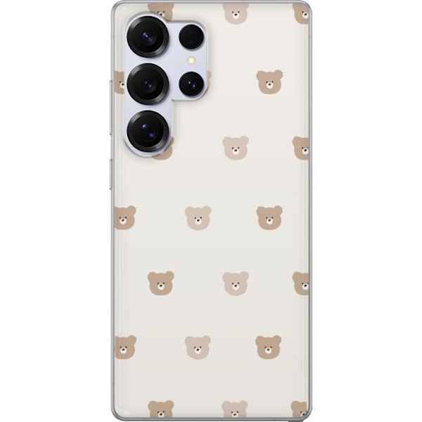 Samsung Galaxy S25 Ultra Genomskinligt Skal Teddy Background – gulliga nallar mot mjuk bakgrund