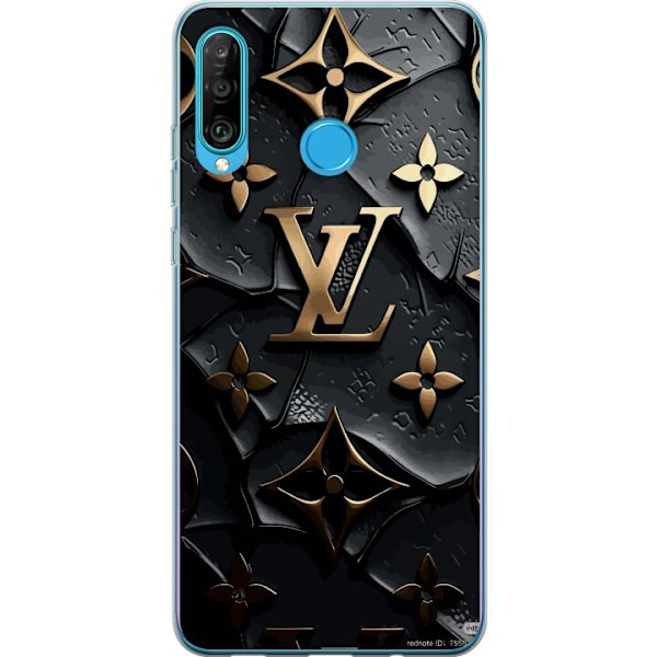 Huawei P30 lite Genomskinligt Skal Louis Vuitton Dark Mode Design Svart Lyx Stil Fashion Populärt Grafiskt Mönster Modeikon Lyxmärke