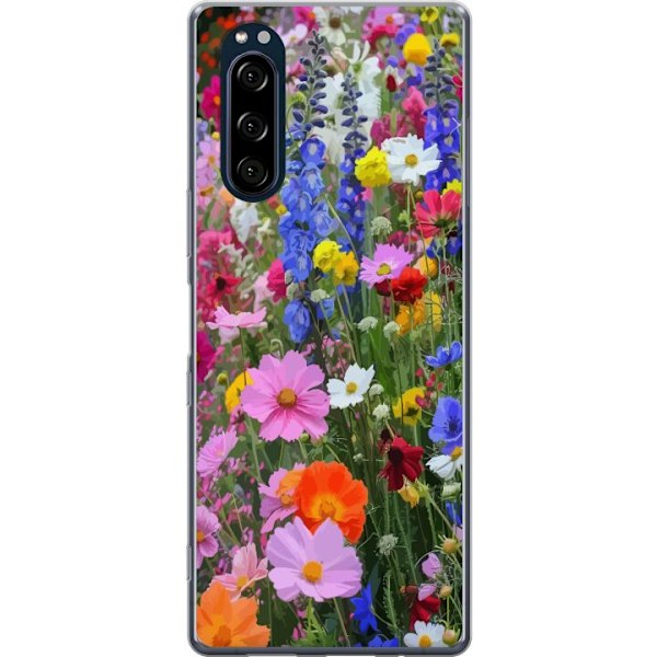 Sony Xperia 5 Läpinäkyvä kuori Kukkakuvioinen mobiilikuori kesäisellä niityllä ja luontomaisemalla
