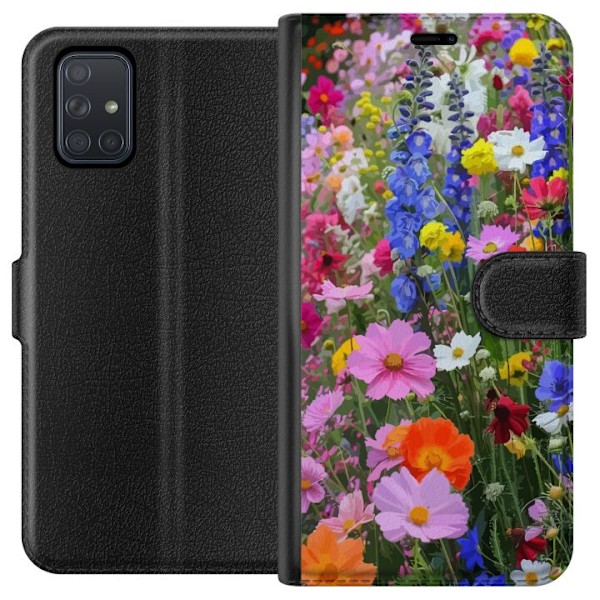 Samsung Galaxy A71 Lompakkokotelo Kukkakuvioinen mobiilikuori kesäisellä niityllä ja luontomaisemalla