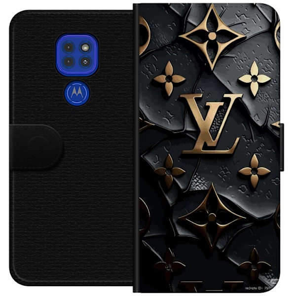 Motorola Moto G9 Play Tegnebogsetui Louis Vuitton Mørk Tilstand Design Sort Luksus Stil Mode Populær Grafisk Mønster Modeikon Luksusmærke