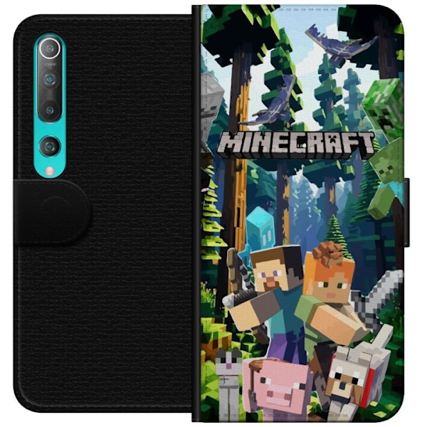 Xiaomi Mi 10 5G Lompakkokotelo Minecraft-matkapuhelinkotelo metsällä ja pikselityylisillä hahmoilla
