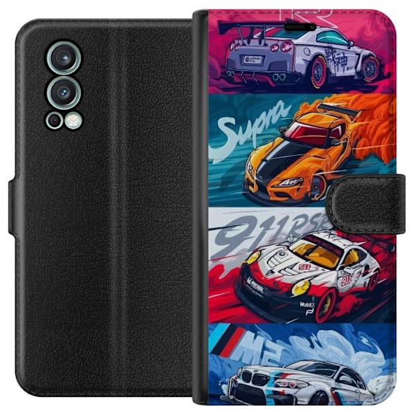OnePlus Nord 2 5G Lompakkokotelo Nopeat Autot - Piirretty Kuvi