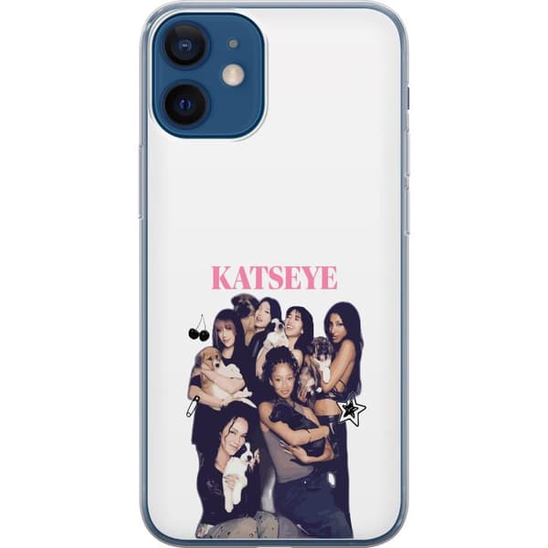 Kompatibelt Mobildeksel til Apple iPhone 12 mini Collage med jentegruppe og søte hundevalper sammen med rosa tekst og dekorative symboler hvit