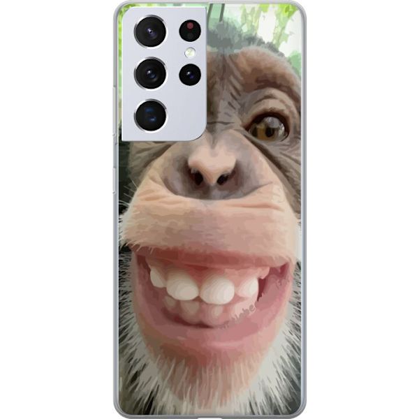 Samsung Galaxy S21 Ultra 5G Läpinäkyvä kuori Simpanssi Selfie Rauhallinen Graafinen Suunnittelu Apinan Aihe Suosittu Urban Art Tyyli