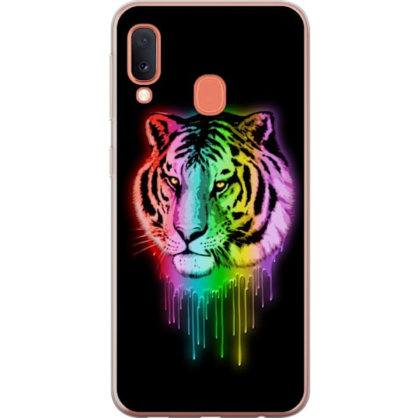 Samsung Galaxy A20e Läpinäkyvä kuori Neon Tiikeri