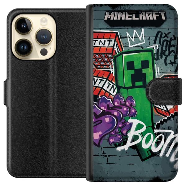 Kompatibel Tegnebogsetui til Apple iPhone 15 Pro Grøn blokfigur med dynamit, graffiti-detaljer og mørk urban baggrund grøn