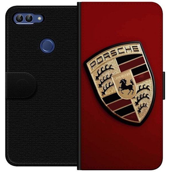 Huawei P smart Tegnebogsetui Mobil etui med stilfuld Porce-logo i sort og hvid