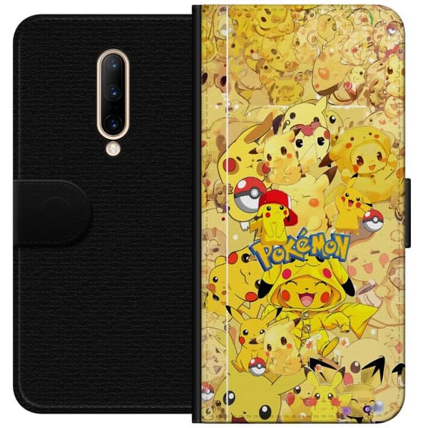 Kompatibel Tegnebogsetui til OnePlus 7 Pro Sød Pikachu-collage med Pokémon-tema i bløde gule nuancer gul