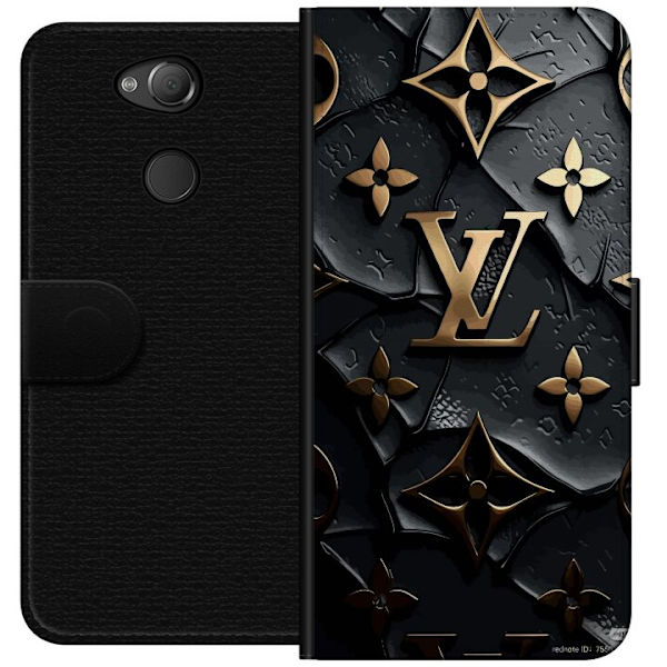 Sony Xperia XA2 Tegnebogsetui Louis Vuitton Mørk Tilstand Design Sort Luksus Stil Mode Populær Grafisk Mønster Modeikon Luksusmærke