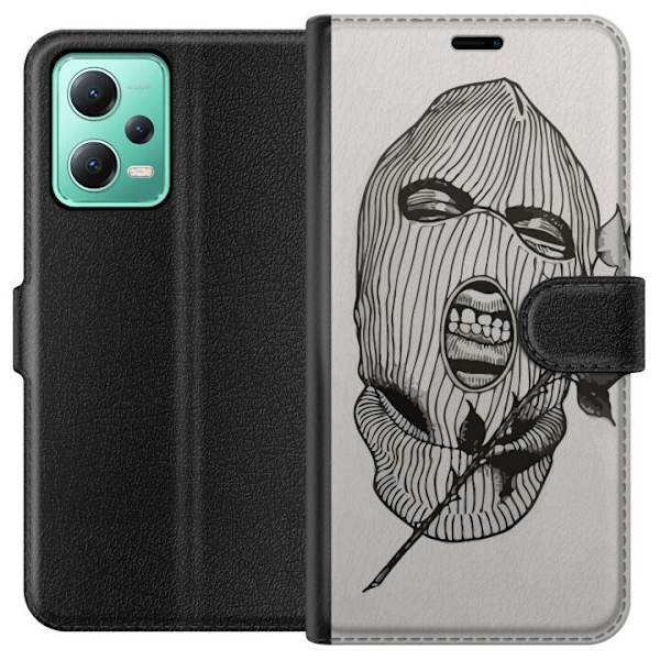 Xiaomi Redmi Note 12 Lompakkokotelo Hiihtomaski Ros Katutyö Muotoilu Graafinen Kuvio Jännitys Kaupunkityyli Katutaidetta Naamiaiset Symboli