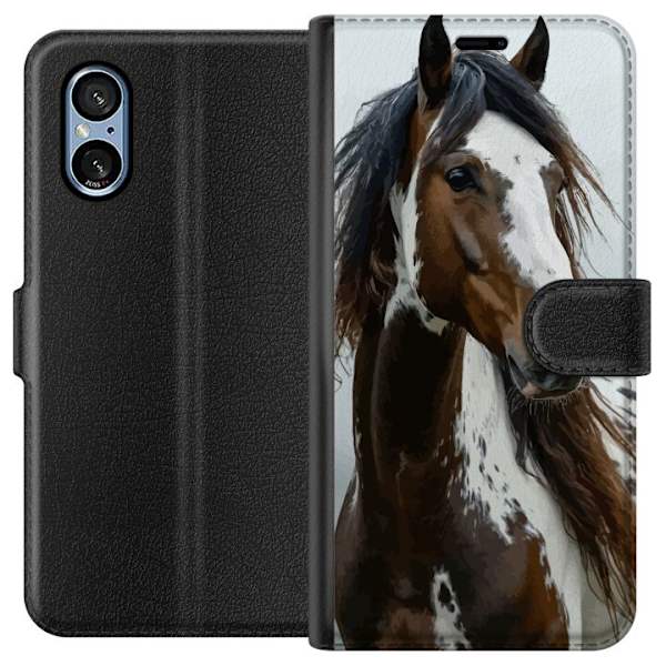 Sony Xperia 5 V Tegnebogsetui Hest Dyrsmotiv Grafisk Design Natur Kraftfuldt Motiv Populært Vægkunst Dyretema Ridning