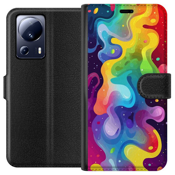 Xiaomi 13 Lite Plånboksfodral Color Splash Abstrakt Konst Design Färgstarkt Mönster Modern Populär Väggkonst Grafiskt Trend