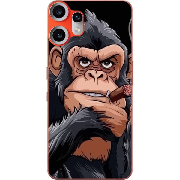 Kompatibel Mobilcover til Nothing CMF Phone 2 Pro Illustreret chimpanse med cigar, der viser langfingeren mod sort baggrund sort