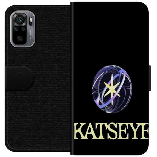 Kompatibel Tegnebogsetui til Xiaomi Redmi Note 10S KATSEYE-logo med gul stjerne, lilla omløbsringe og lys typografi mod sort baggrund sort