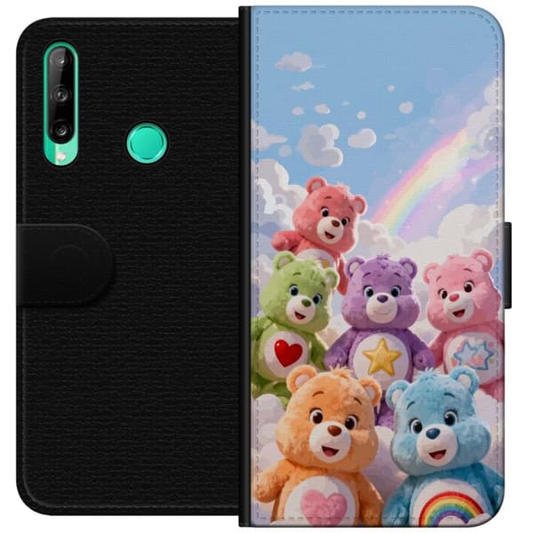 Kompatibel Tegnebogsetui til Huawei P40 lite E Søde farverige bamser med hjerter, stjerne og regnbue blandt bløde skyer blå