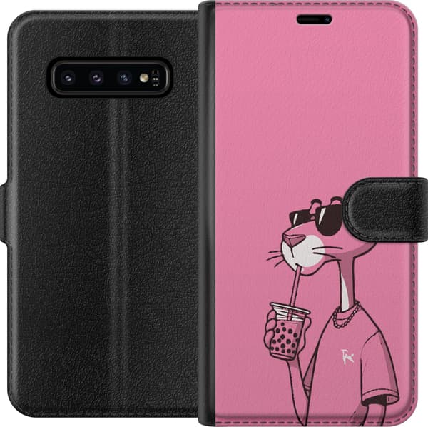 Kompatibelt Plånboksfodral till Samsung Galaxy S10 Pink Panter Drink