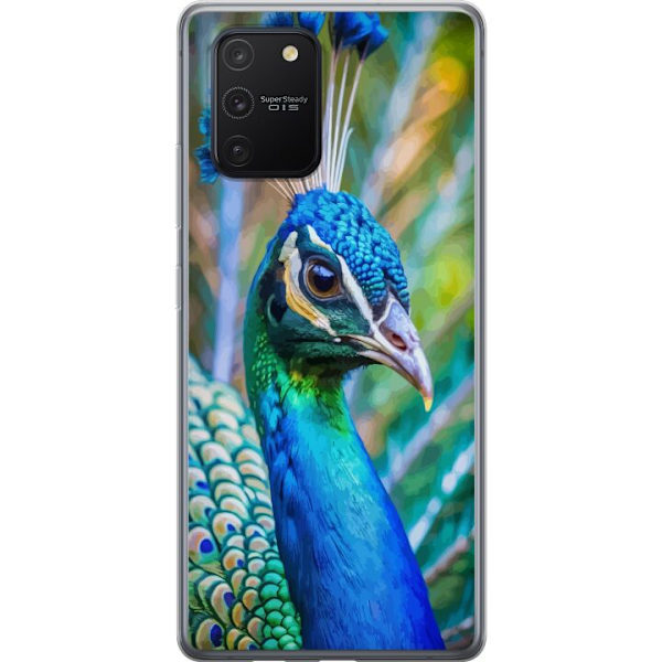 Samsung Galaxy S10 Lite Genomskinligt Skal Påfågel Fjädrar Färgstark Design Fågelmotiv Exotiskt Grafiskt Motiv Natur Lyxig Dekoration