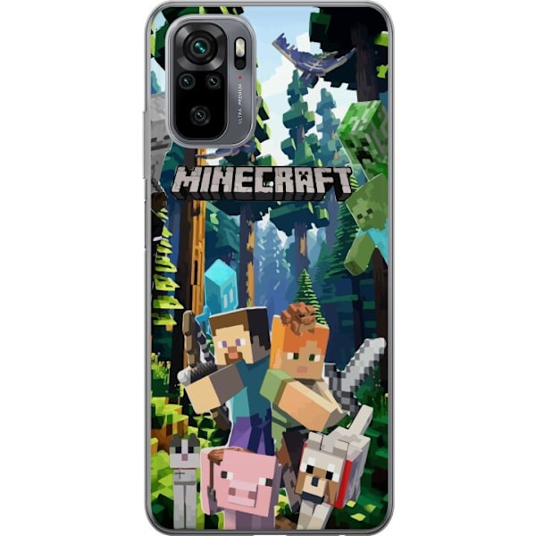Xiaomi Redmi Note 10 Gjennomsiktig deksel Minecraft mobildeksel med skog og figurer i pikselstil