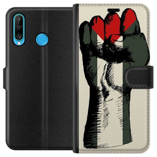 Huawei P30 lite Tegnebogsetui Hånd bundet i Palæstinas farver - kraftfuldt symbol for frihedsbevægelsen