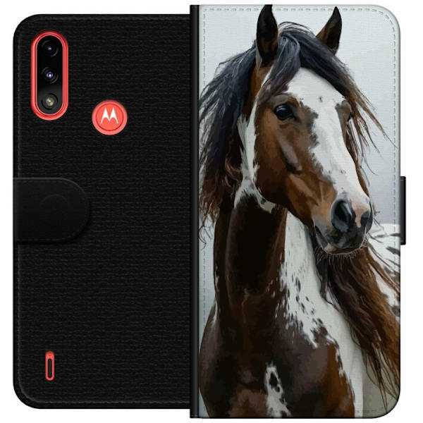 Motorola Moto E7 Power Lompakkokotelo Hevonen Eläimet Aihe Graafinen Suunnittelu Luonto Vahva Aihe Suosittu Taide Eläinten Teema Ratsastus