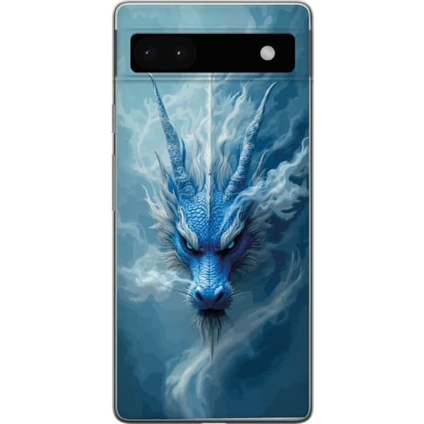 Kompatibelt Mobildeksel til Google Pixel 6a Mektig blå isdrage omgitt av tåke og frost blå