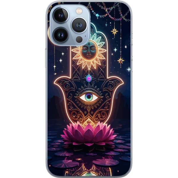 Kompatibelt Mobildeksel til Apple iPhone 13 Pro Max Mystisk Fatimas hånd med øye, lotus og kosmisk lys
