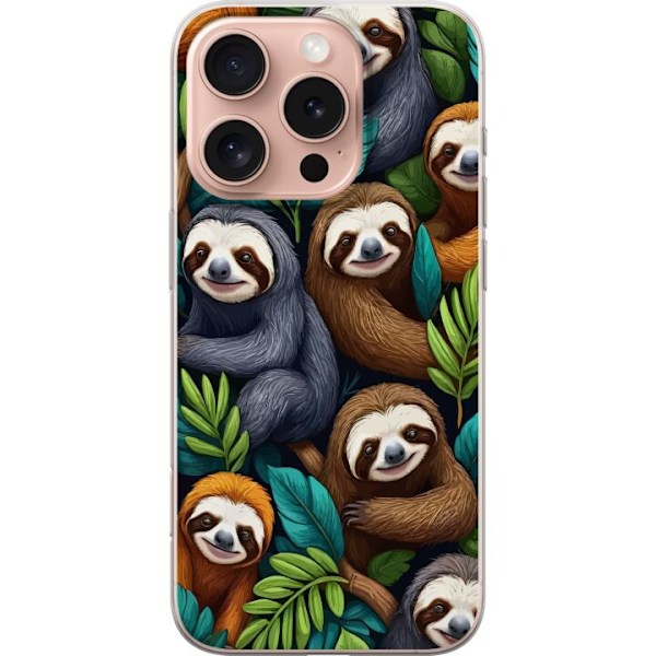 Apple iPhone 16 Pro Gennemsigtig cover Sengångarstil - afslappet motiv med sød dovendyr