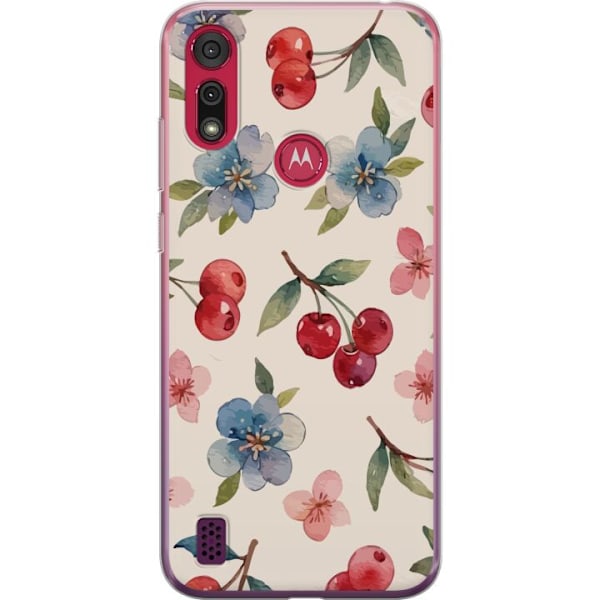 Motorola Moto E6s (2020) Genomskinligt Skal Bär & Blommor – mönster med blå blommor och skogsbär